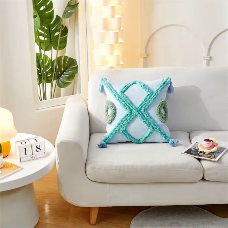 Bohemian Pillow Cases with Tassels - 45cm x 45cm with Fiber Insert