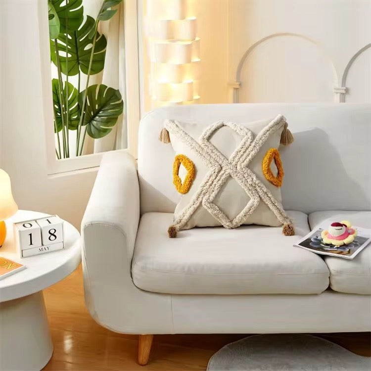 Bohemian Pillow Cases with Tassels - 45cm x 45cm with Fiber Insert