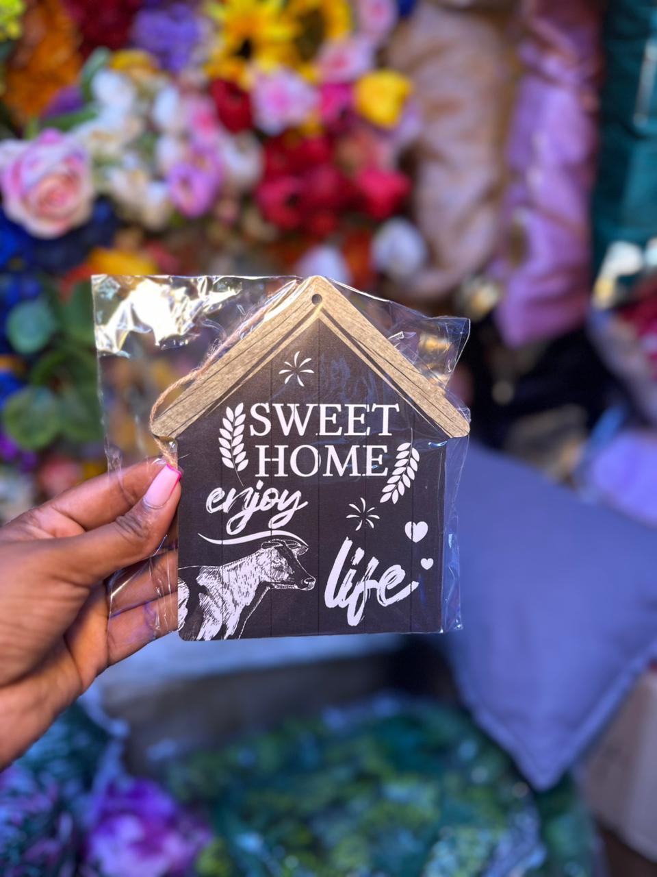 Home Wall Hanging Sign with Rope - House Shape