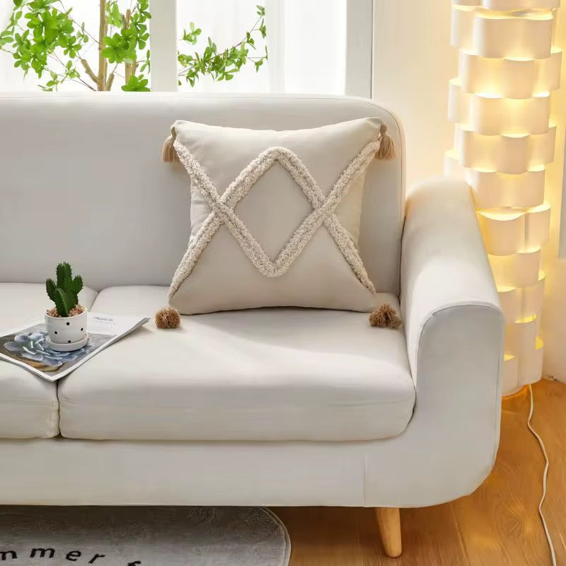 Bohemian Pillow Cases with Tassels - 45cm x 45cm with Fiber Insert