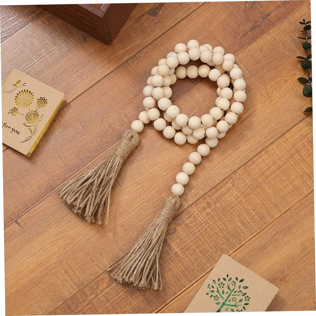 Decorative Wood Bead Garland with Tassels 60cm