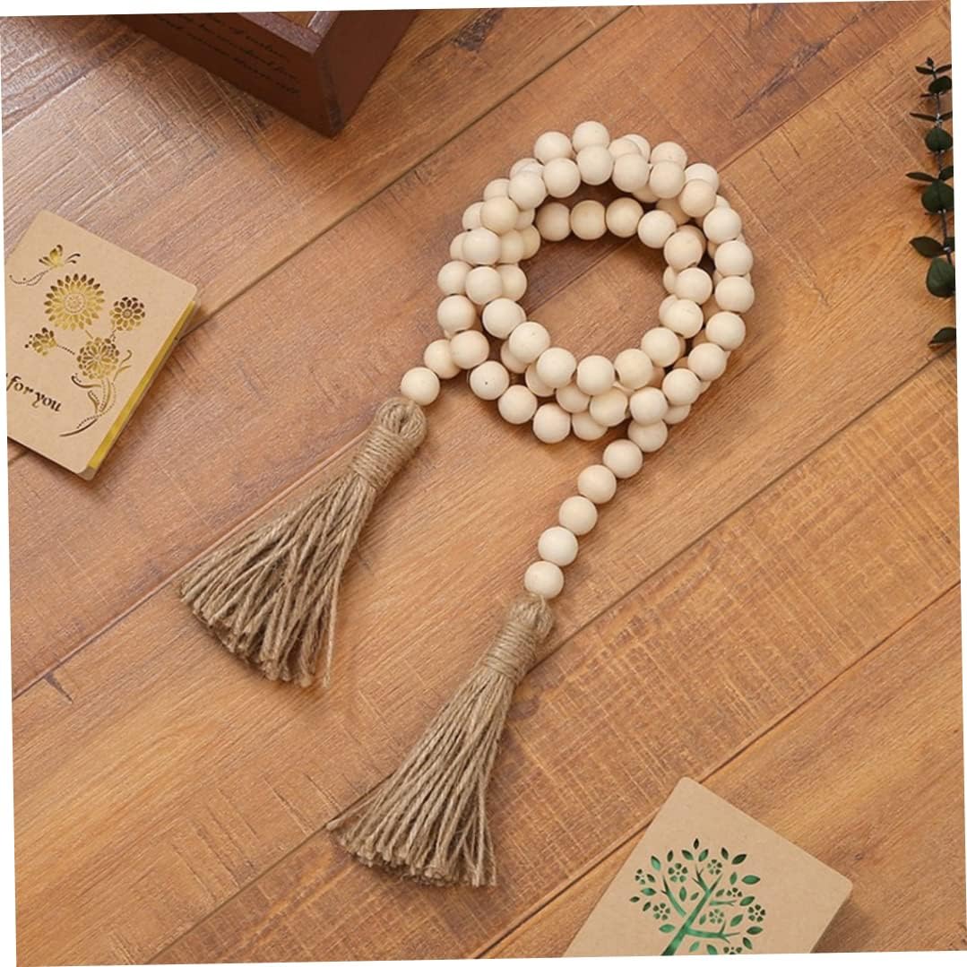 Decorative Wood Bead Garland with Tassels 60cm