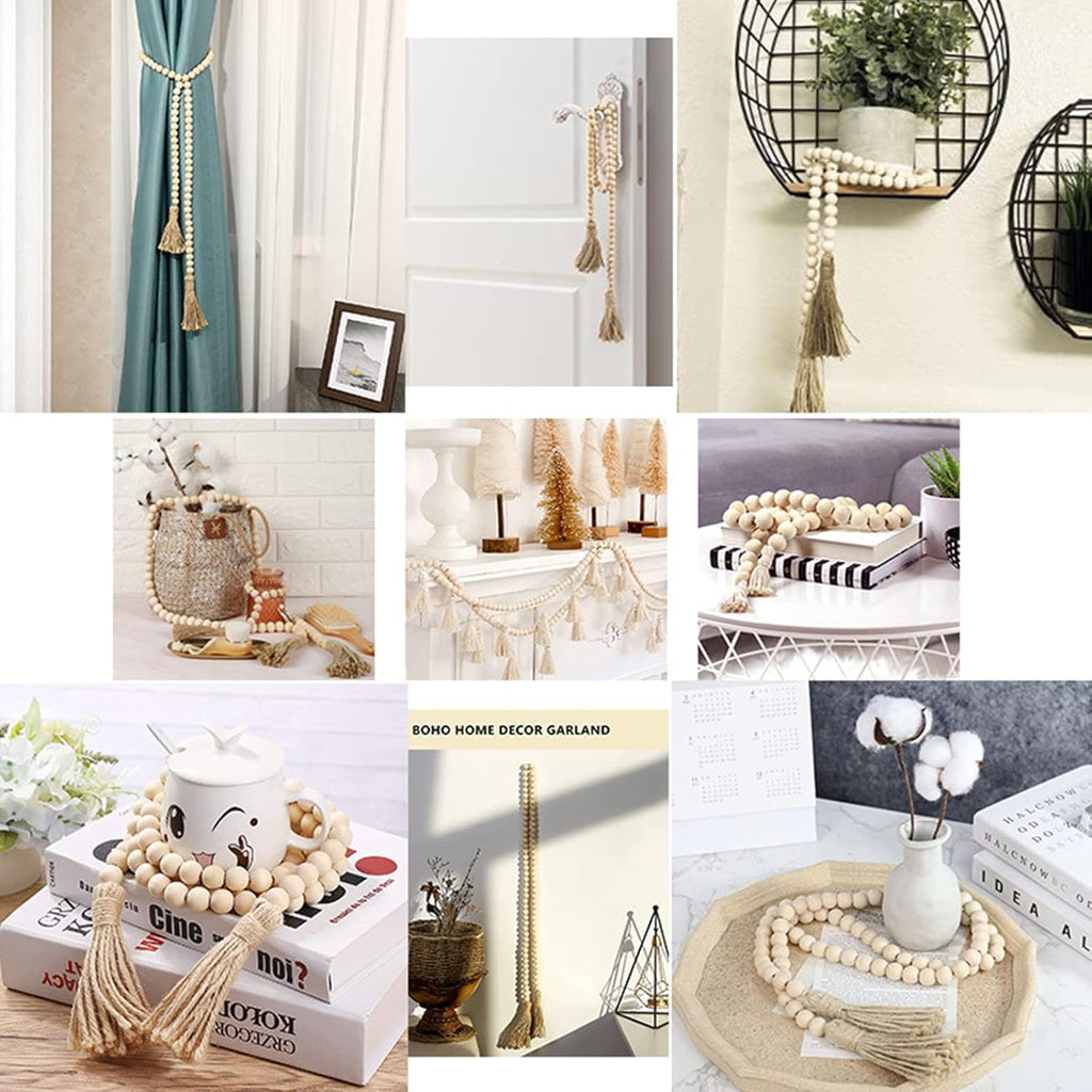 Decorative Wood Bead Garland with Tassels 60cm