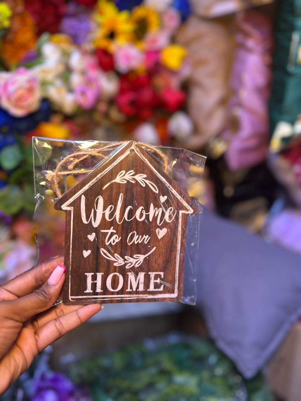 Home Wall Hanging Sign with Rope - House Shape