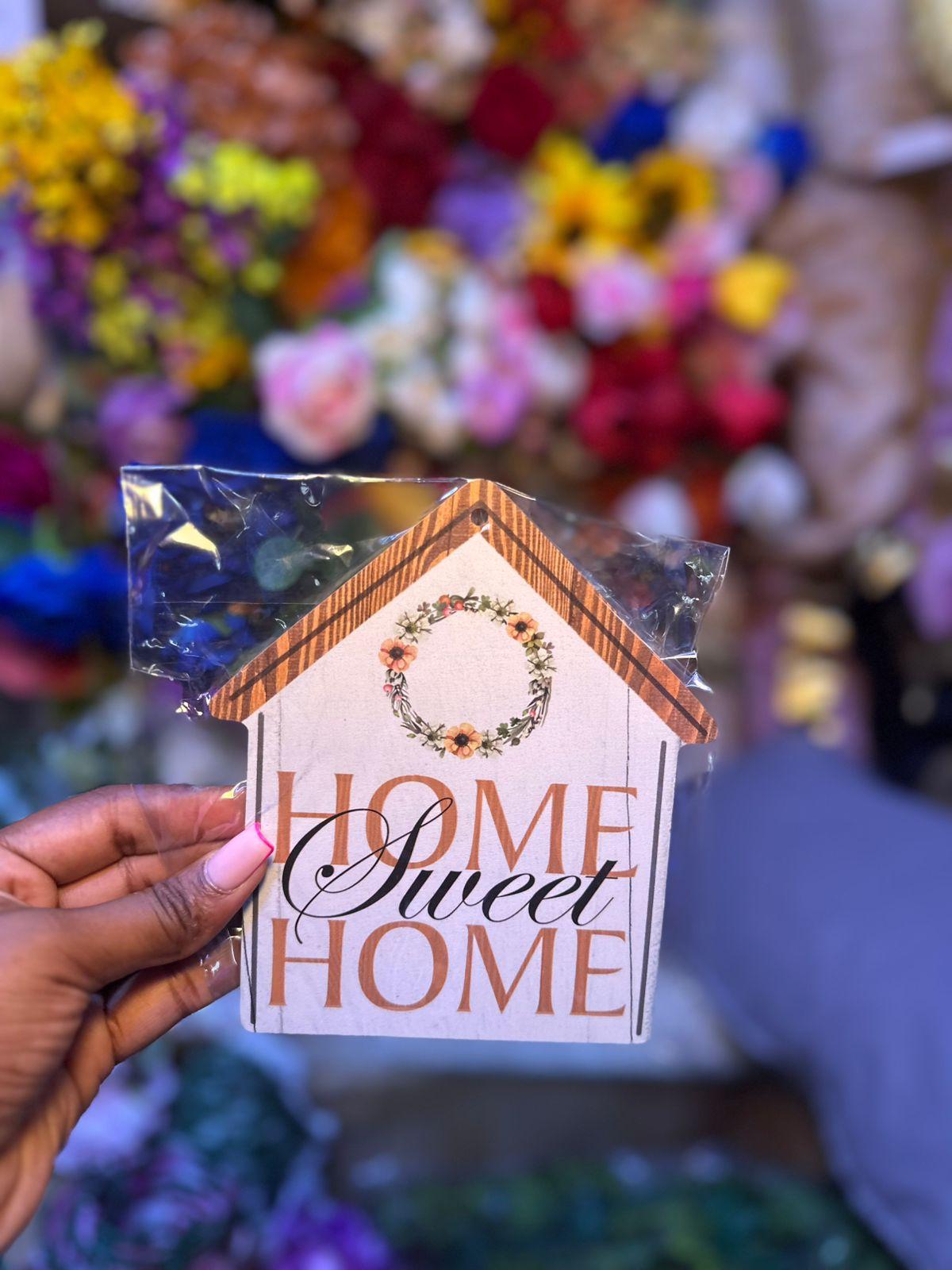 Home Wall Hanging Sign with Rope - House Shape