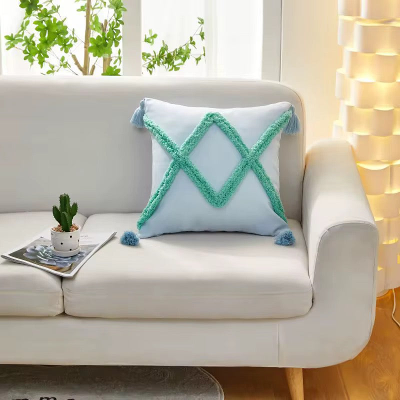 Bohemian Pillow Cases with Tassels - 45cm x 45cm with Fiber Insert