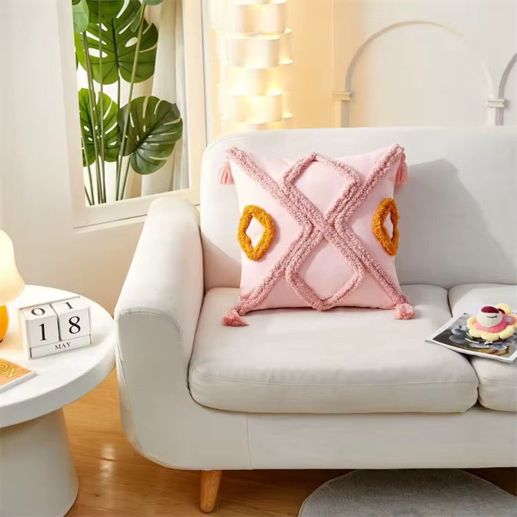 Bohemian Pillow Cases with Tassels - 45cm x 45cm with Fiber Insert