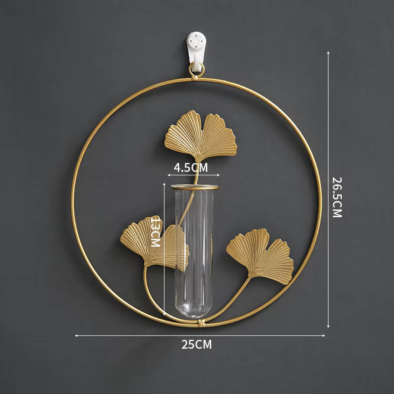 Wall Hanging Glass Vase - Gold Iron Frame Hydroponic Planter