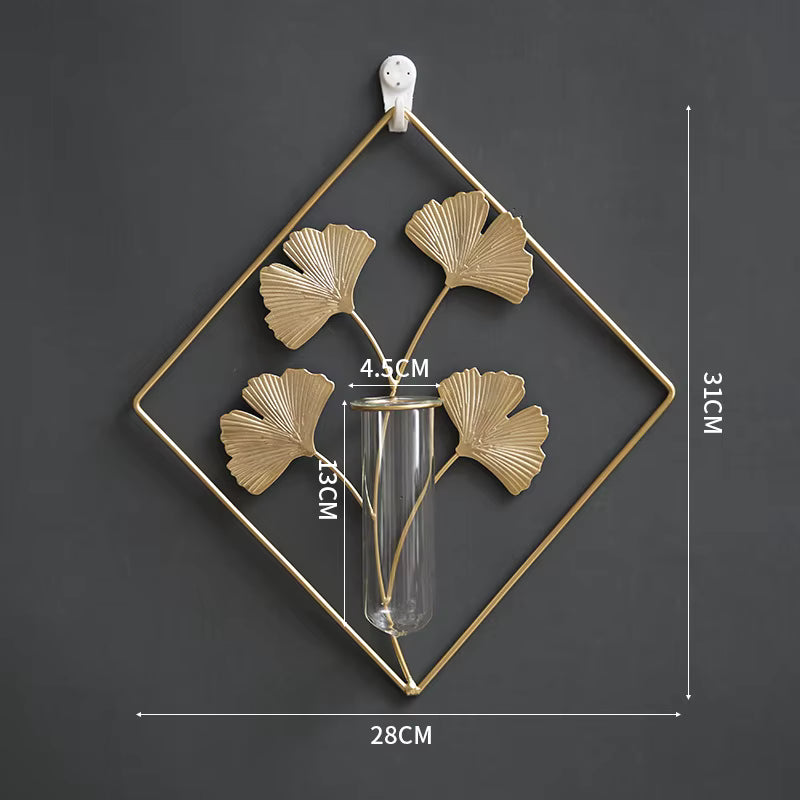 Wall Hanging Glass Vase - Gold Iron Frame Hydroponic Planter