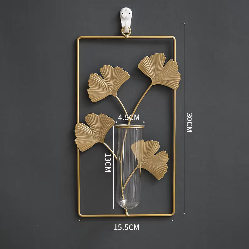 Wall Hanging Glass Vase - Gold Iron Frame Hydroponic Planter
