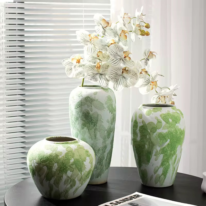 Green Vase Art Ceramic Tabletop Vase Handmade Flower Vase