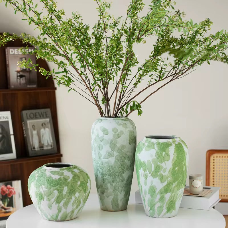 Green Vase Art Ceramic Tabletop Vase Handmade Flower Vase