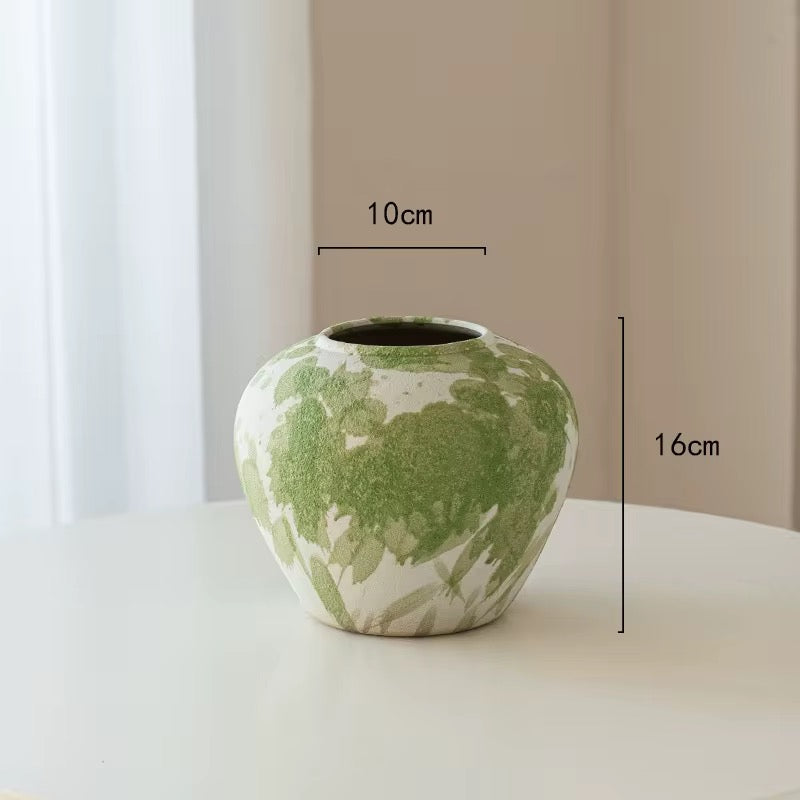 Green Vase Art Ceramic Tabletop Vase Handmade Flower Vase