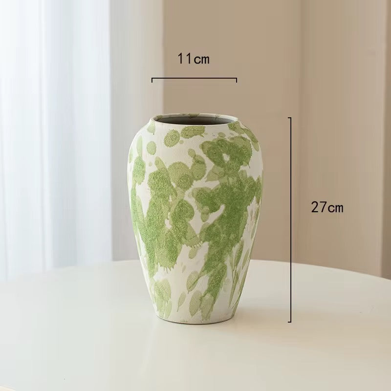 Green Vase Art Ceramic Tabletop Vase Handmade Flower Vase